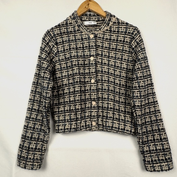 MNG Mango  Womens Chunky Knit Cardigan Sweater Sz XS Metallic Holidays Classic - Picture 1 of 12